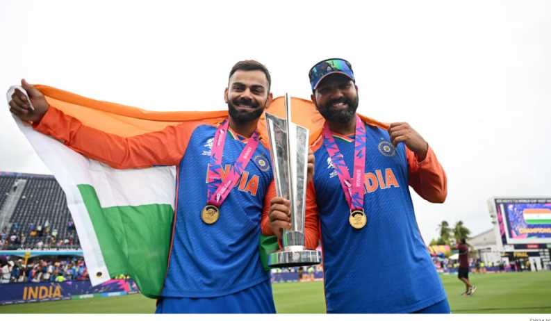 Virat Kohli and Rohit Sharma after winning the T20